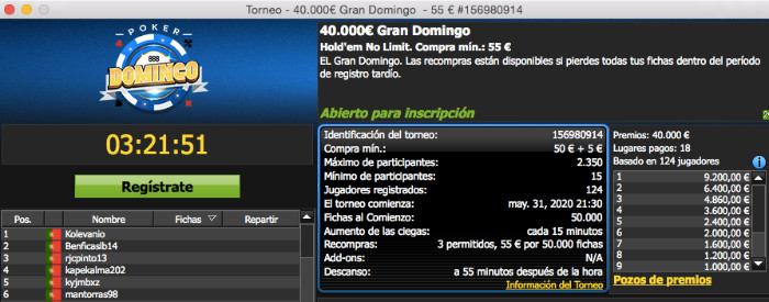 Gran Domingo, torneo poker con Overlay