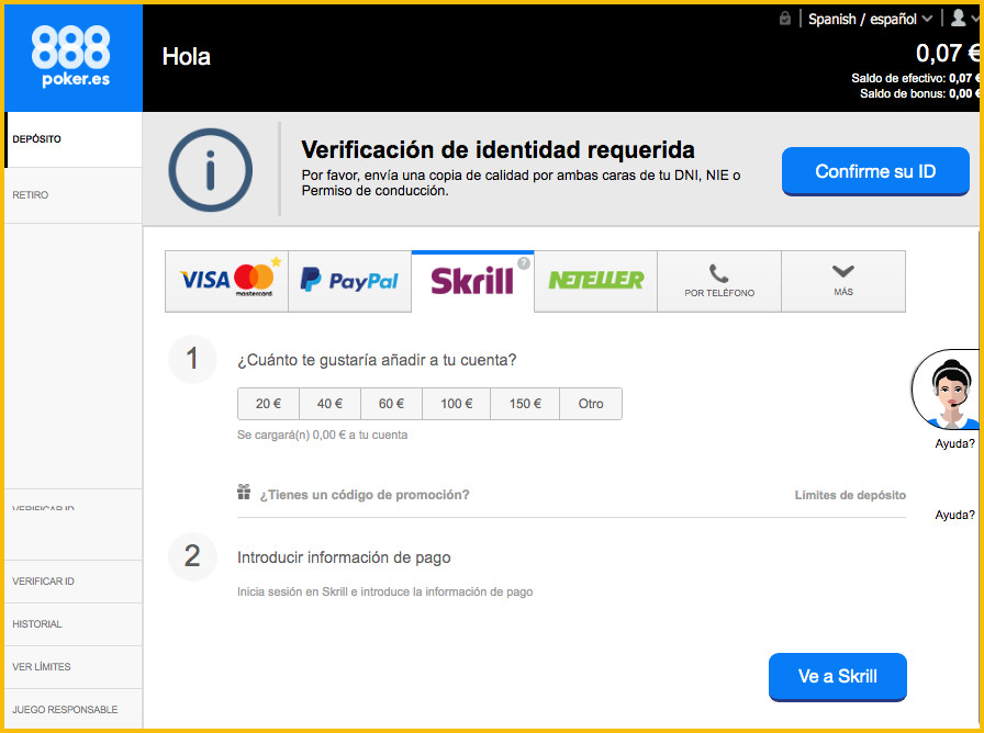 Skrill poker en el cajero de 888poker.es